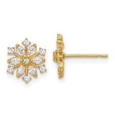 14k Yellow Gold Polished CZ Snowflake Earrings