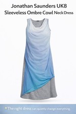 Jonathan Saunders Sleeveless Dress UK8 Cowl Neck Ombre Blue/Grey Summer Stretch