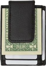 Leather Magnetic Money Clip Slim Credit Card Id Holder Black Men's Wallet