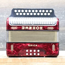 Hohner Erica 2-Row 8-Bass 21-Treble Button A-D Red Diatonic Accordion w/Case