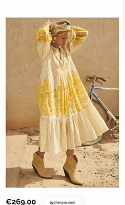 SPELL Yellow Rose Boho Midi Kleid Gr. S creme/gelb Blumen V-Ausschnitt Langarm - Bild 1 von 4