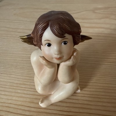 Vintage Goebel Engel sitzend, 10cm, Mattes Finish-Gesicht auf Händen gestützt