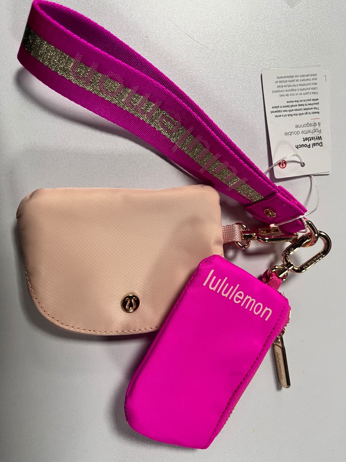 NEW Dual Pouch Wristlet Keychain Wallet Pink Logo Light Pink