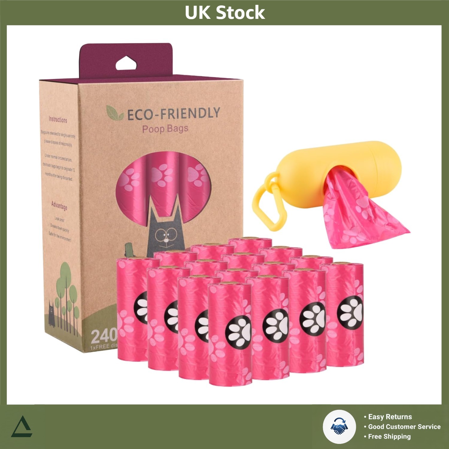 Super Strong Pink Dog Poop Bags - 240 Count, 100% Leak Proof & Compostable