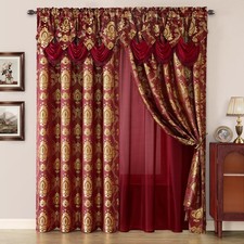 Burgundy Paisley Jacquard Curtains, Victorian Luxury Window Curtains 2 Panels