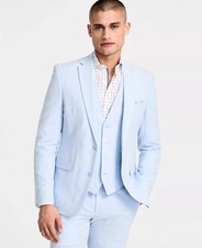  495 Bar III Men's Powder Blue Solid Slim Fit Linen Suit 36 S 30 x 30 eja1926b