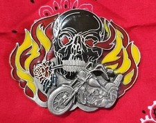 4D Chopper Motorcycle Skull Flames Rose Vintage Belt Buckle