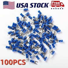 100pcs Blue 5mm Stud Fork Spade Terminal Insulated Crimp 16-14AWG Wire Connector