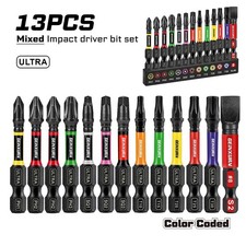 13PCS Impact Screwdriver Bits Set 2in Magnetic S2 Steel Color Coded