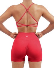 Seamless 2 piece Workout Sets Strappy Padded Sports Bra Booty High Waisted Sh...