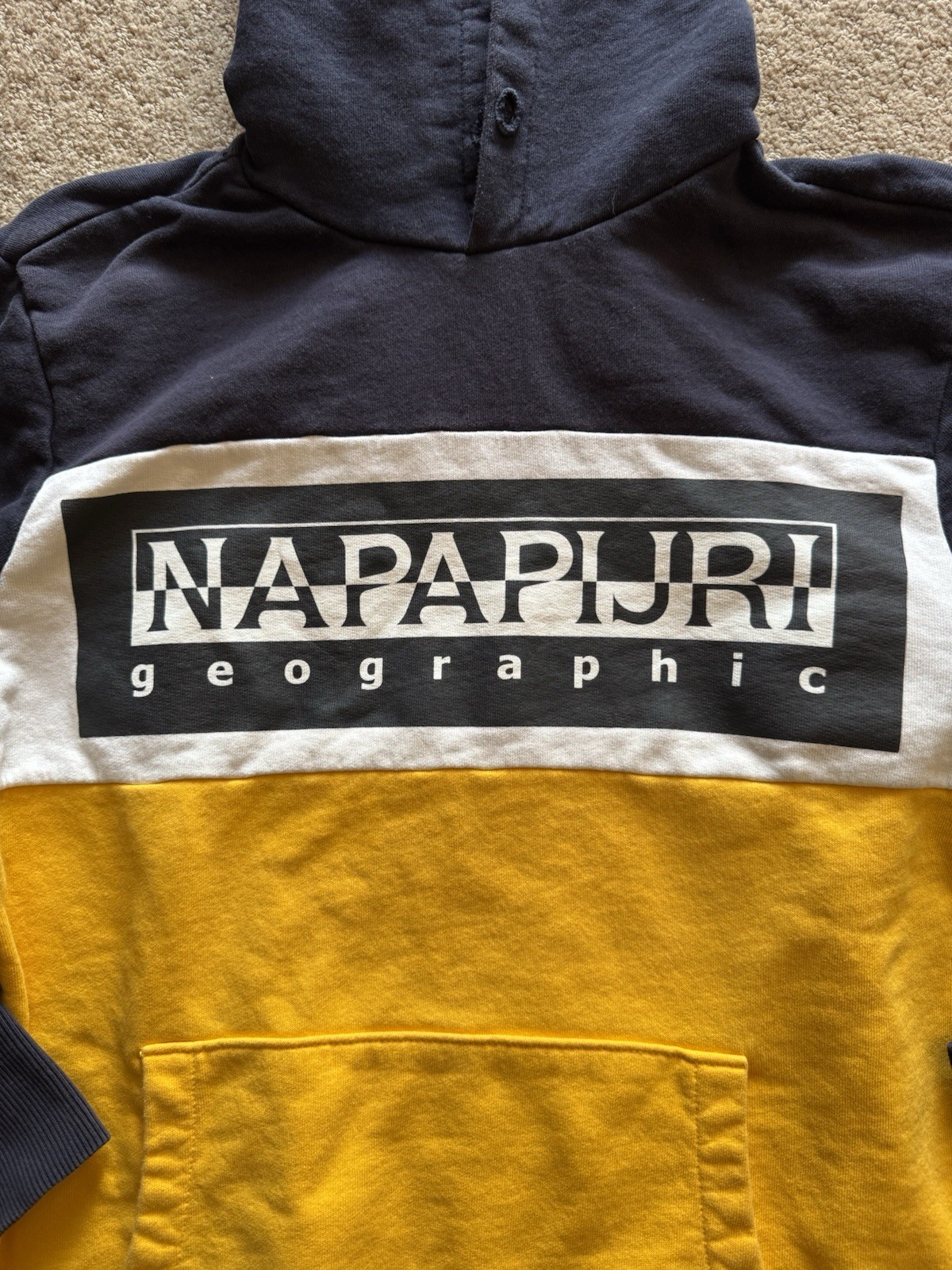 Napapijri Geographic Men’s Hoodie Sweatshirt  Logo Colorblock Cotton Large