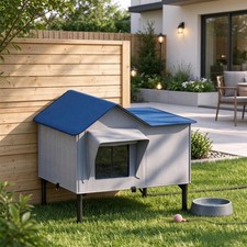 Heated Outdoor Cat House with Heating Pad, Elevated Base  Escape Door