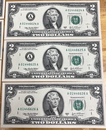 Billete de 2 dólares 2003 números de serie consecutivos billetes sin circular - lote de 7 - Imagen 4 de 7