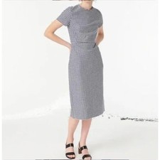 J. Crew Navy White Gingham Sheath Dress Short Sleeve Knee Length AW557 Size 8