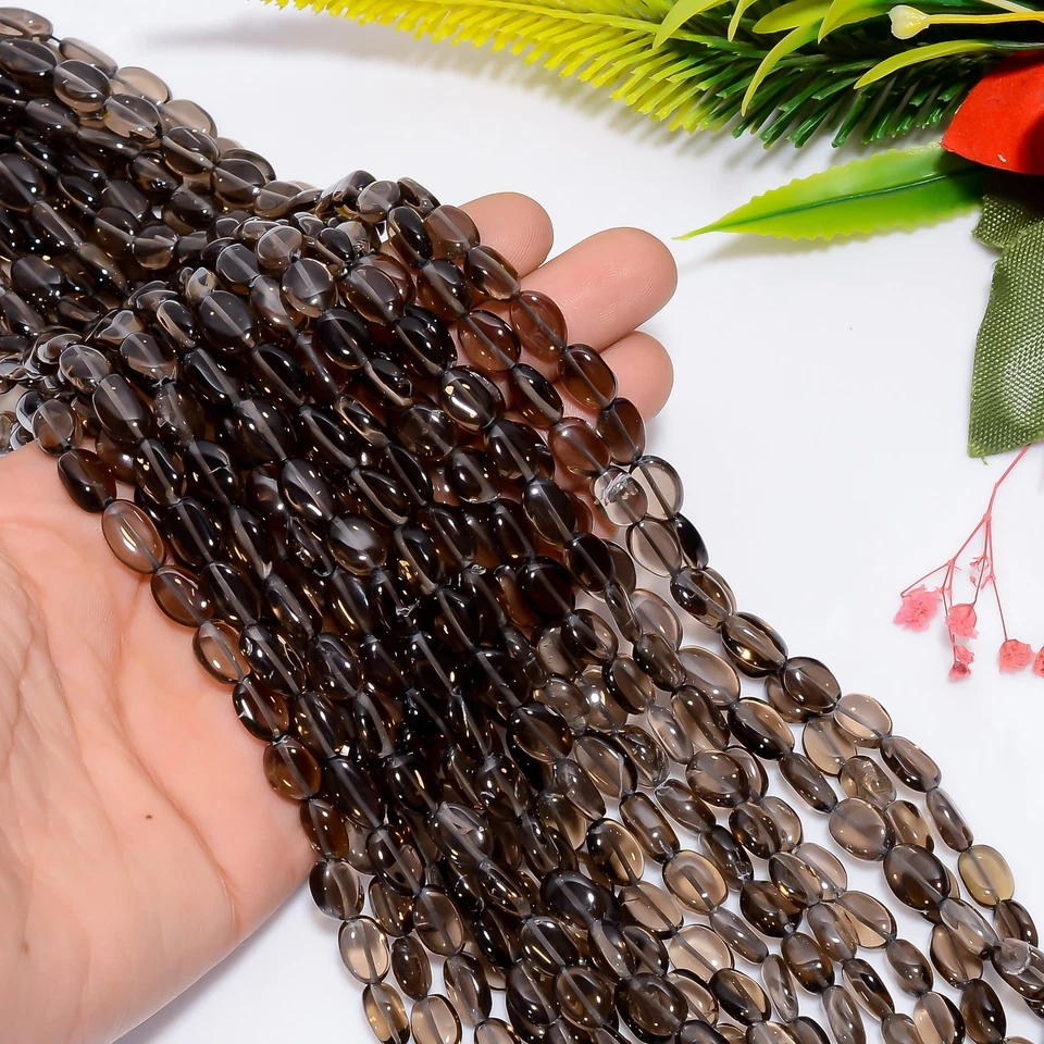 Pedra preciosa de quartzo esfumaçada formato oval contas lisas 8X6 13X6 mm fio 12,5" UGB-860 - Imagem 3 de 4