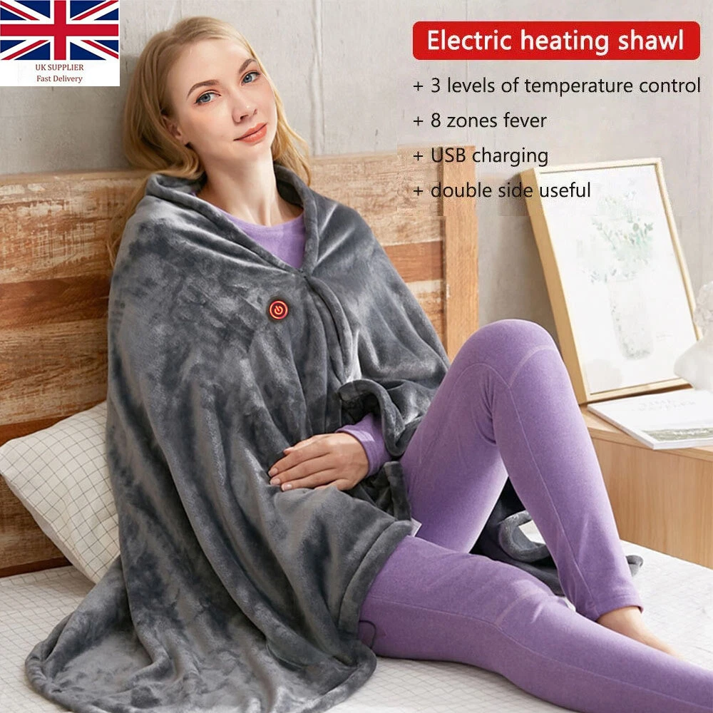 USB Electric Heated Blanket Fleece Portable Heater Throw Over Winter Warm  Shawl | eBay