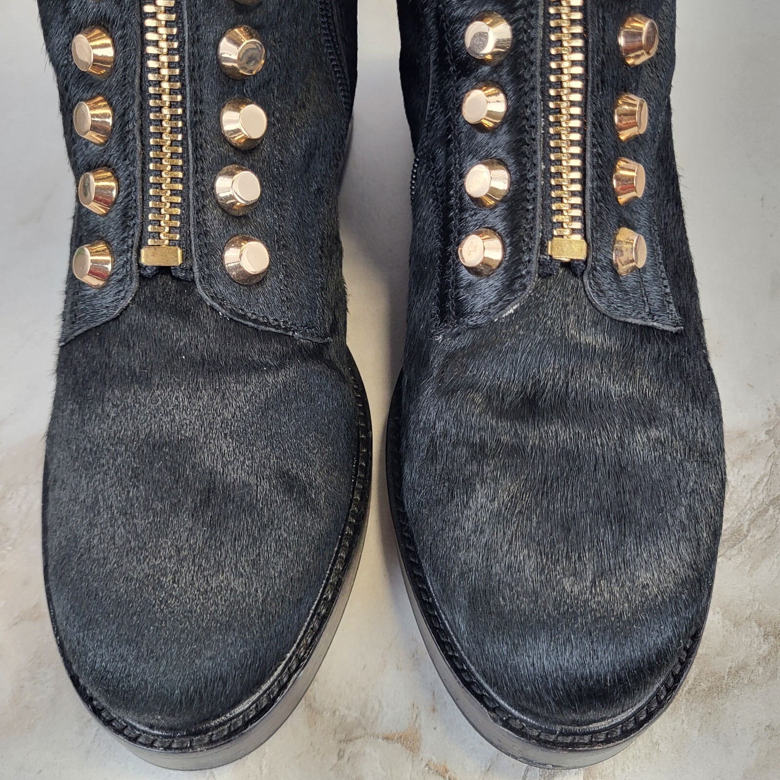 Jeffrey Campbell Tonette Genuine Calf Hair Studded Front Zip Boots Women's 8.5