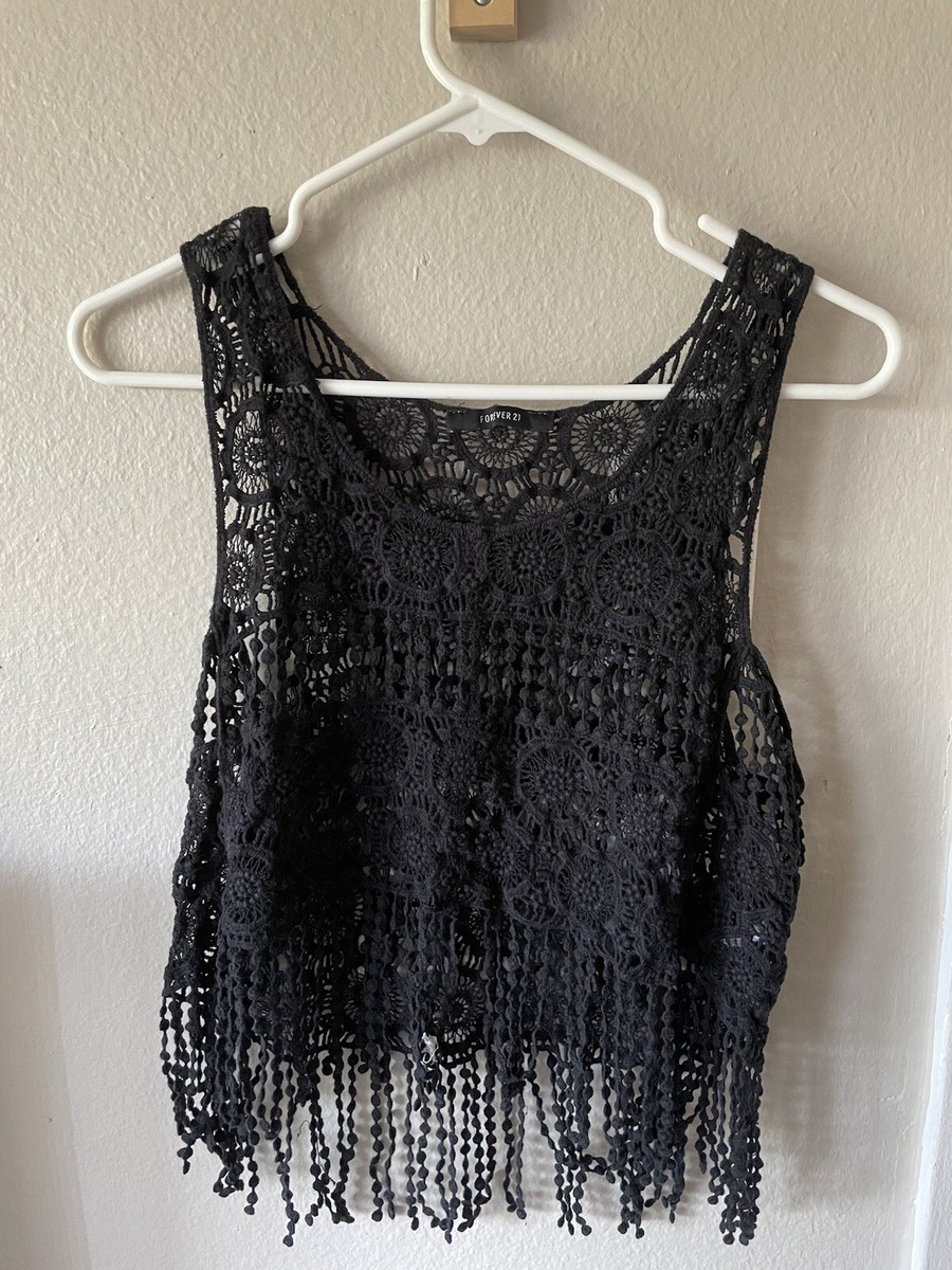 Forever 21 Bohemian Festival Cropped Top Fringe Cut One Size