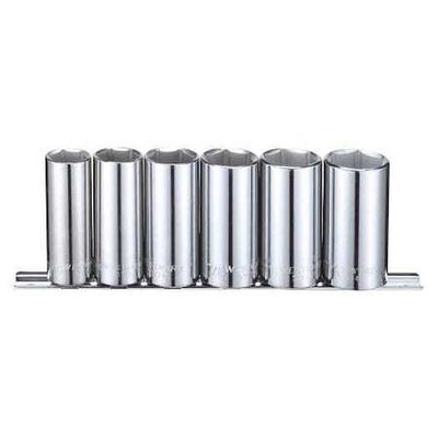 Westward 53Pn40 3/8'' Drive Socket Set Sae 6 Pieces 11/16 In To 1 In , Chrome