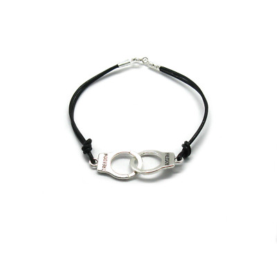 Sterling Silber Armband massiv 925 Handschellen mit Naturleder Kaiserin