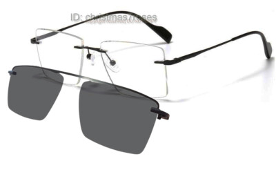 Rimless Clip on Sunglasses Polarized in Magnetic glasses thin metal For  Men