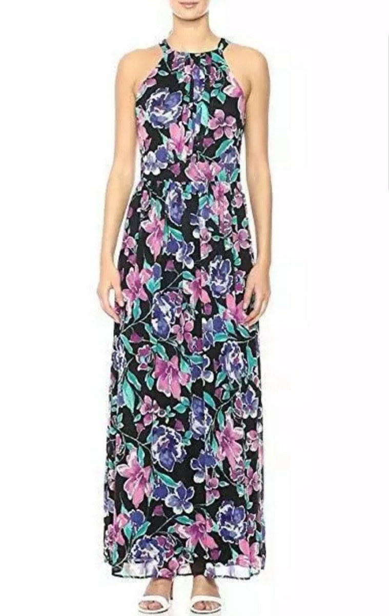 nine west halter maxi dress Nine West Maxi Dress Women Size L Colorblock Halter Neck Flowy Summer Beach