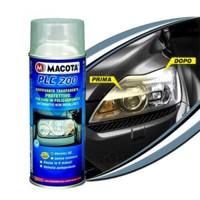 Rinnova Fari Auto Moto MACOTA PLC 200 Trasparente Protettivo Vernice Spray 400ml