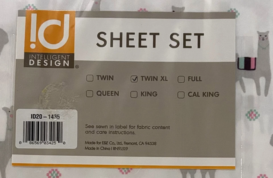 Llamas Sheet Set Twin XL White & Gray by Intelligent Design Microfiber NEW - Image 2 of 3