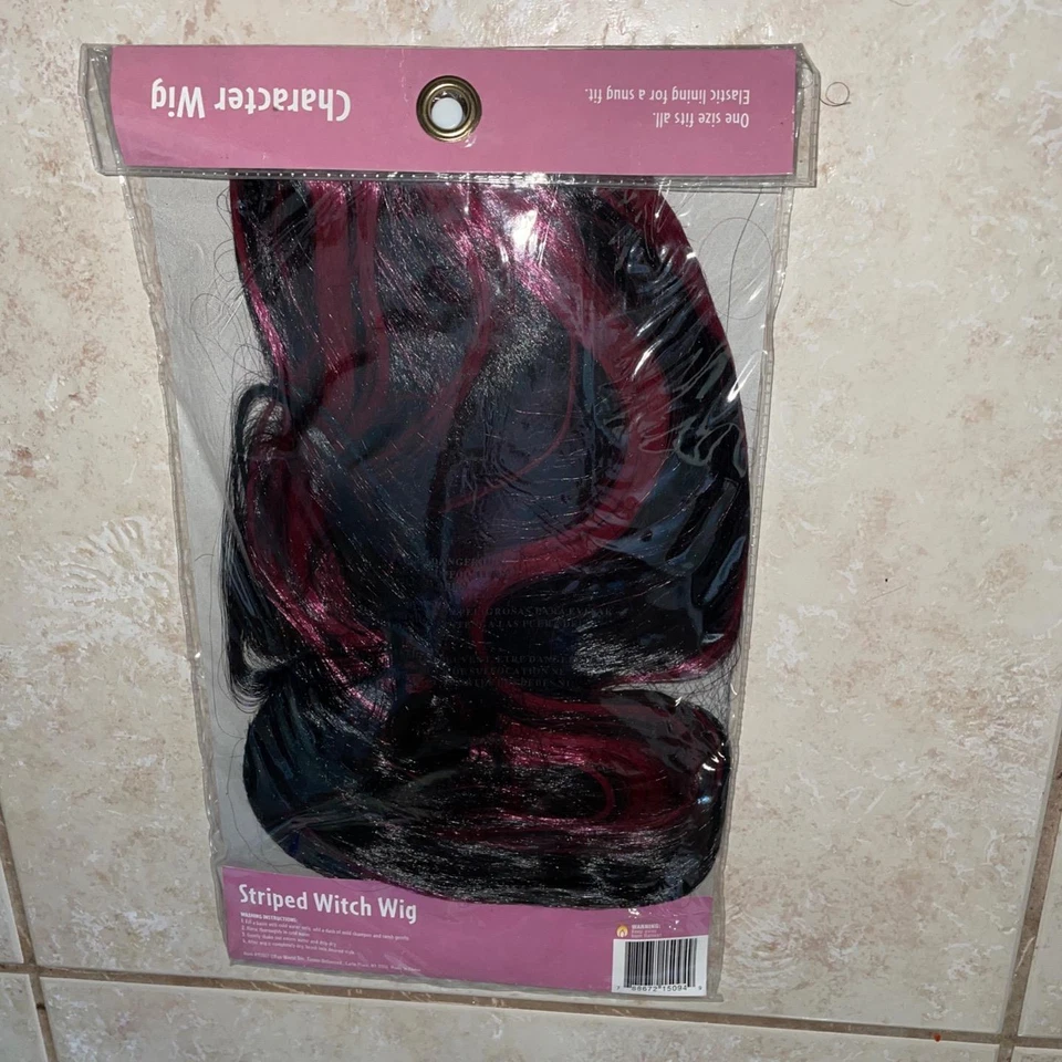 Peluca de bruja a rayas negras y borgoña disfraz de Halloween FW92017 Foto 2 de 2