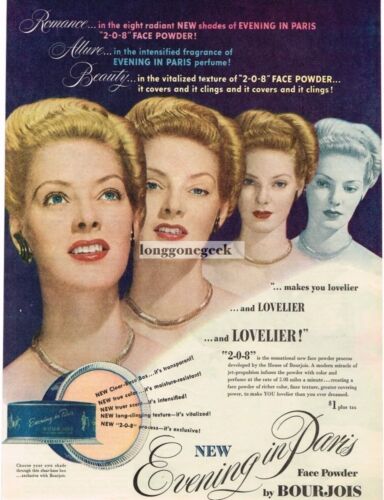 1947 Bourjois Evening In Paris Face Powder Vintage Print Ad  - Picture 1 of 1