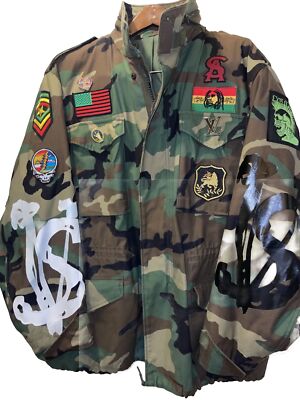 Rare Custom Of Design US Army M-65 Field Jacket Sz L Woodland Camo Mens  Y2K