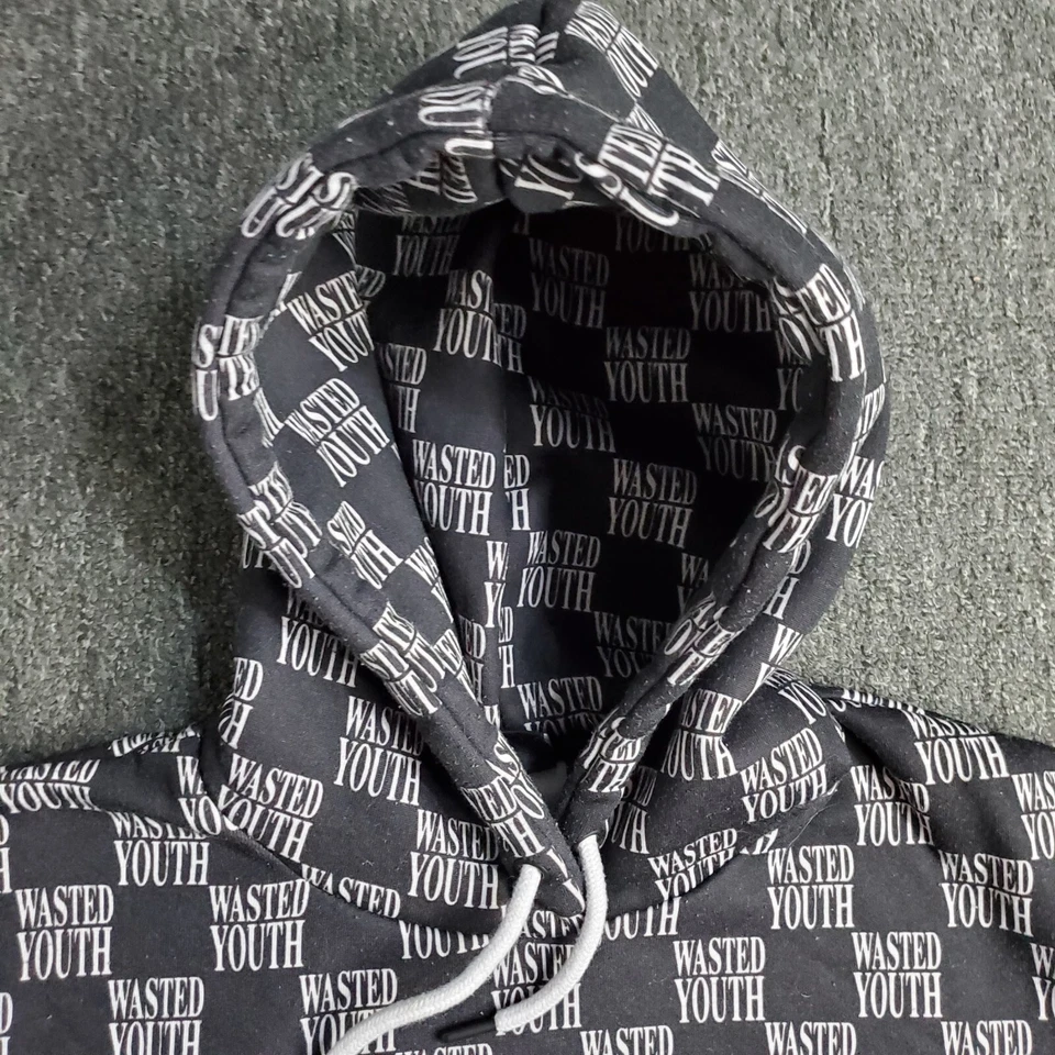 Wasted Youth Hoodie Mens Size XL Black Mike WeSC Sweatshirt AOP Pullover Checker - Image 3 of 4