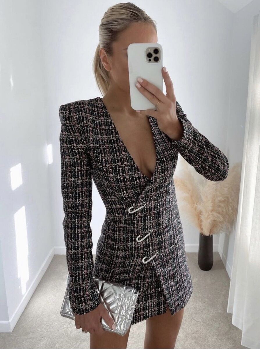 ZARA Multicolor Structured Metallic Tweed Blazer Dress Size ZARA Multicolor Structured Metallic Tweed Blazer Dress Size