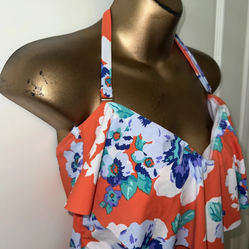 Tankini para mujer Leilani talla 12 top de natación halter delantero acolchado naranja floral Foto 4 de 4