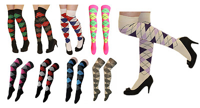 Argyle Damensocken über dem Knie Oberschenkel hoch Mädchen dehnbar OTK Socken Kostüm