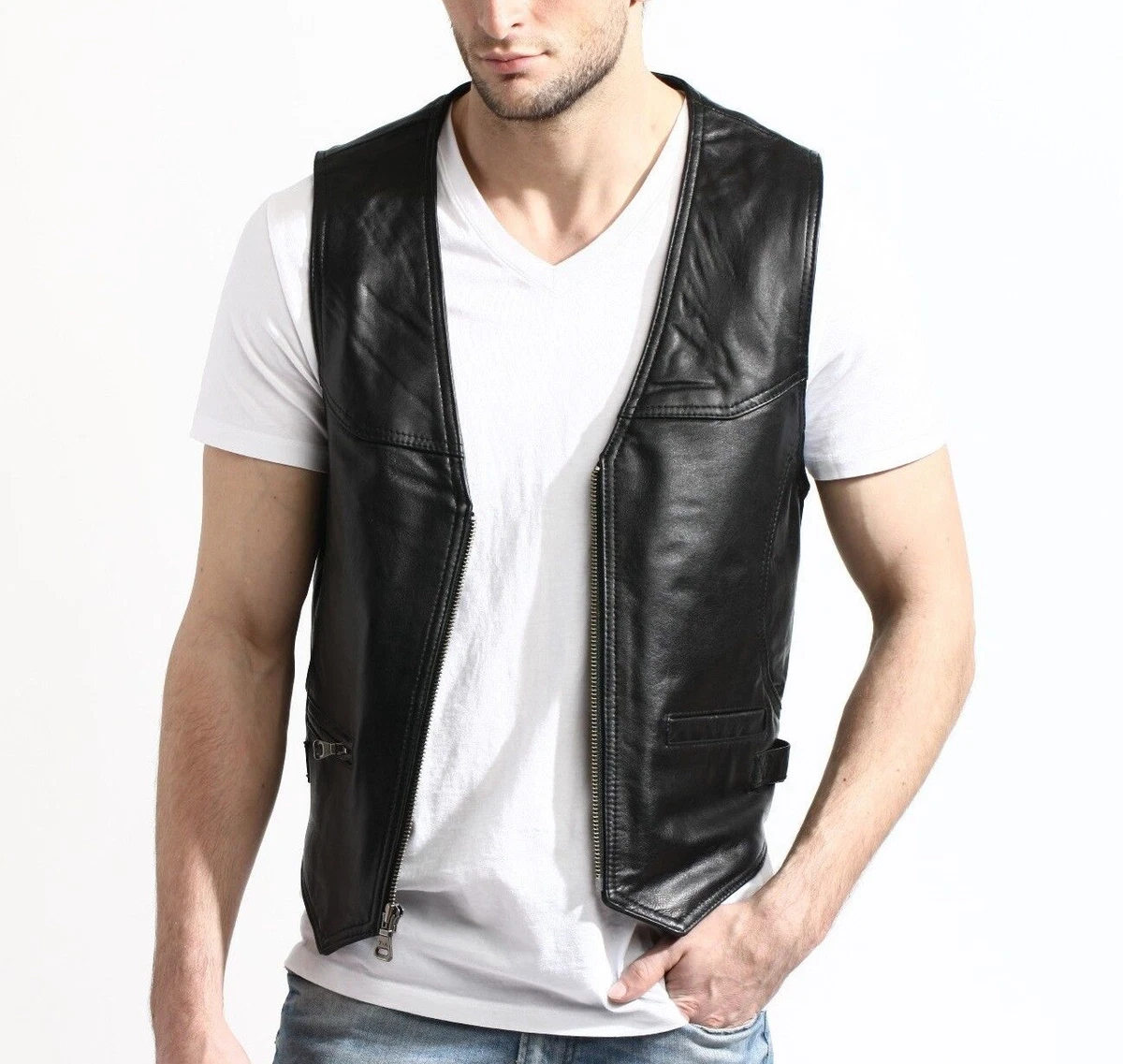 Biker leather deals waistcoat suppliers
