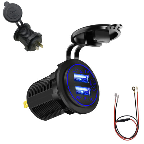 12V/24V Car Cigarette Lighter Socket Dual USB Ports Fast Charger Power Adapter - Picture 1 of 10
