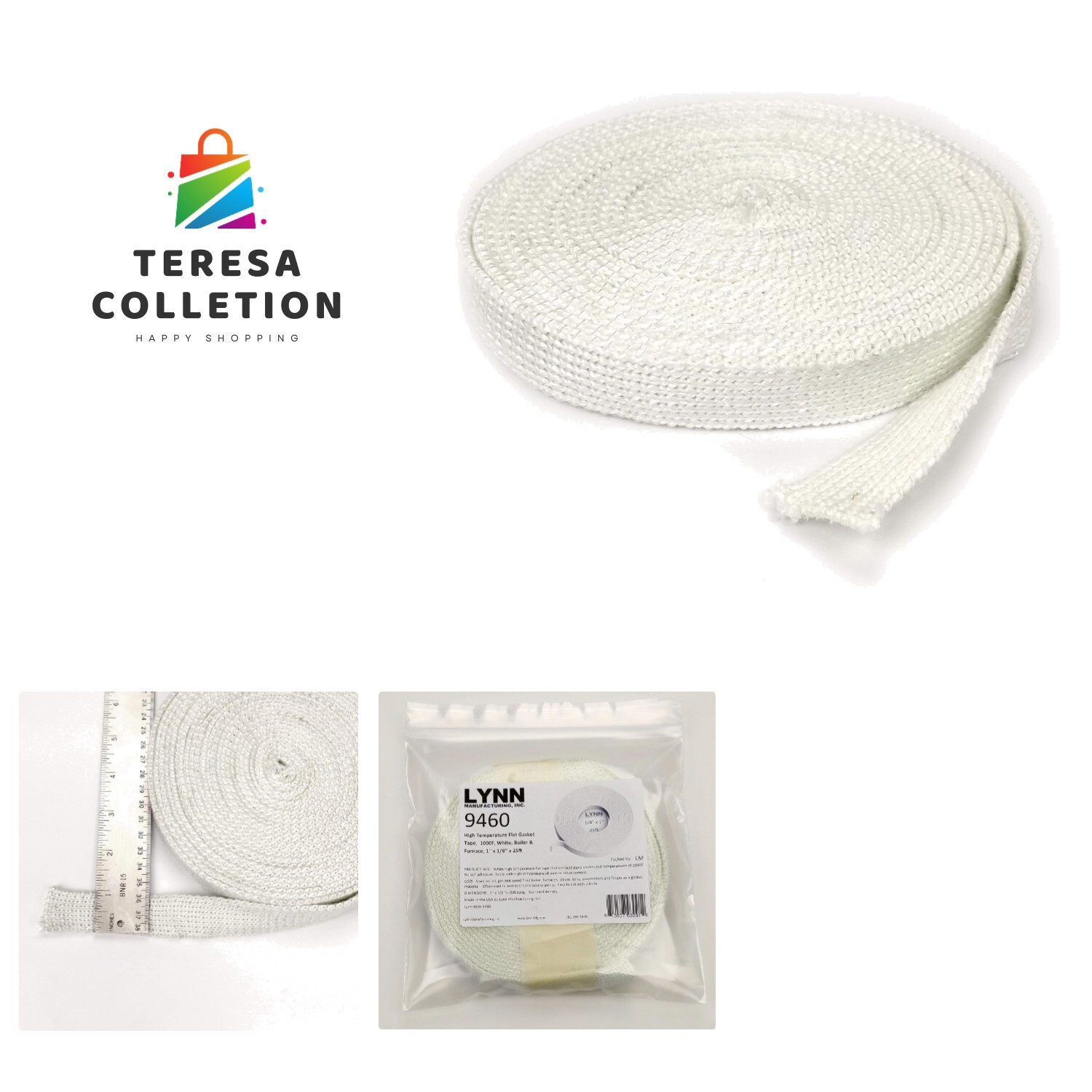 High Temperature Flat Gasket Tape, 1000F, White, Boiler & Furnace, 1