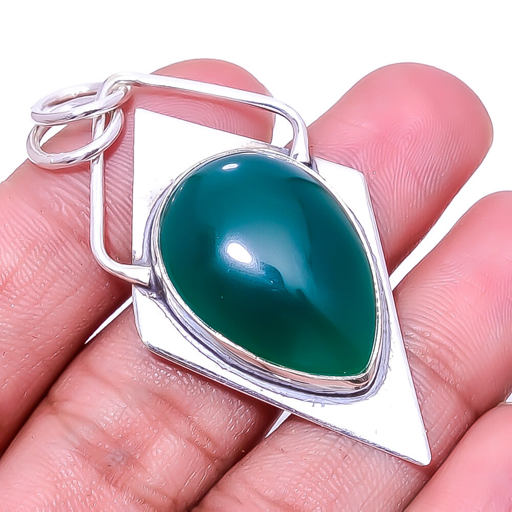 Green Onyx Handmade Sterling Silver Pendant 2.11 Inch P_9255_161_58