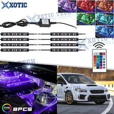 8x RGB LED Engine Bay Light Strips Remote Wireless Control 1 4-outlet For Subaru