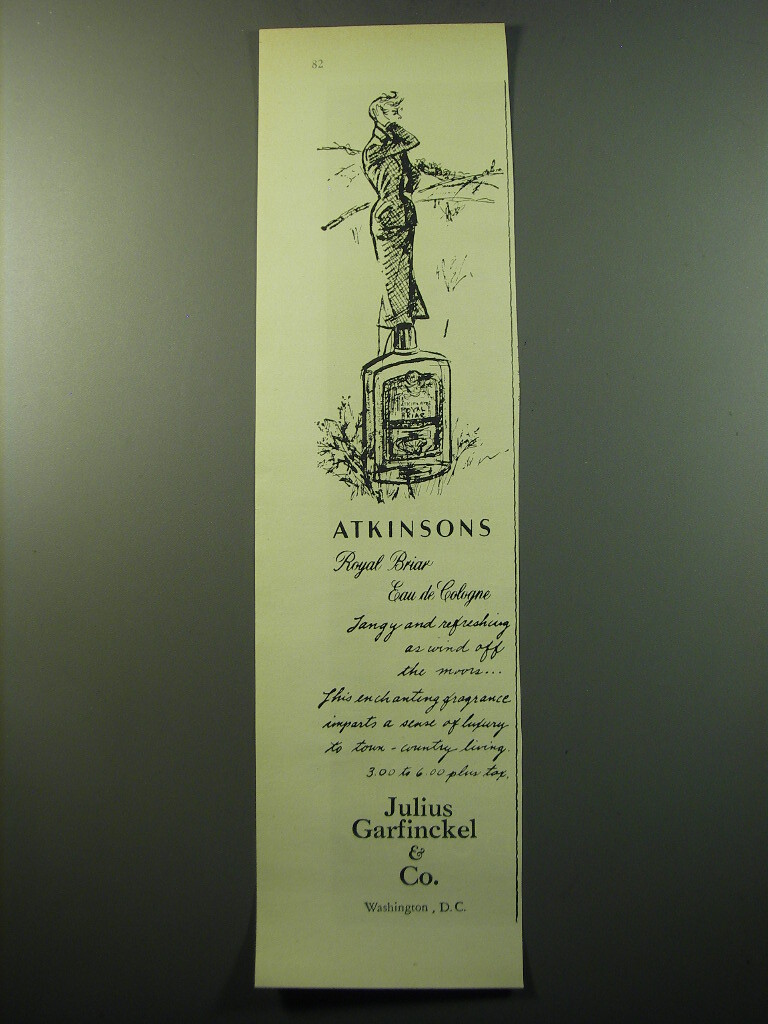 1950 Julius Garfinckel Atkinson's Royal Briar Eau de Cologne  Advertisement