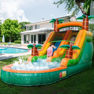 21FT Commercial Inflatable Bounce House Tropical Water Slide Pool Outdoor Yard