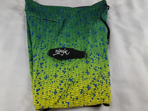 Pelagic Board Shorts Mens 34 Dorado Green Yellow Polyester Swim Trunk 10" Inseam - Picture 6 of 11