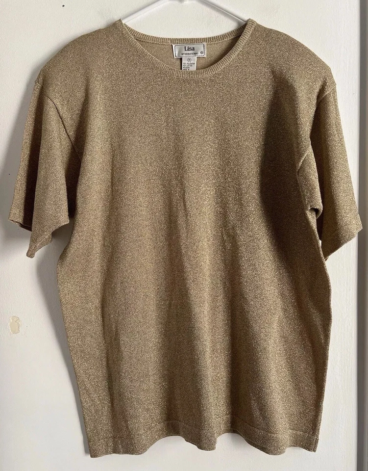Camisa Lisa International Top Muy Brillante Dorado Brillante M Manga Corta Informal Foto 2 de 4
