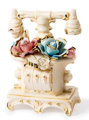 Phone Antique in italian Porcelain Capodimonte Figure Flowers ornament H 11 3/8''