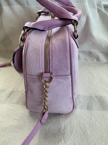 JUICY COUTURE Bowlers Velour Purse Crossbody Bag + 2 Handles Pink Gold Hardware - Picture 12 of 22