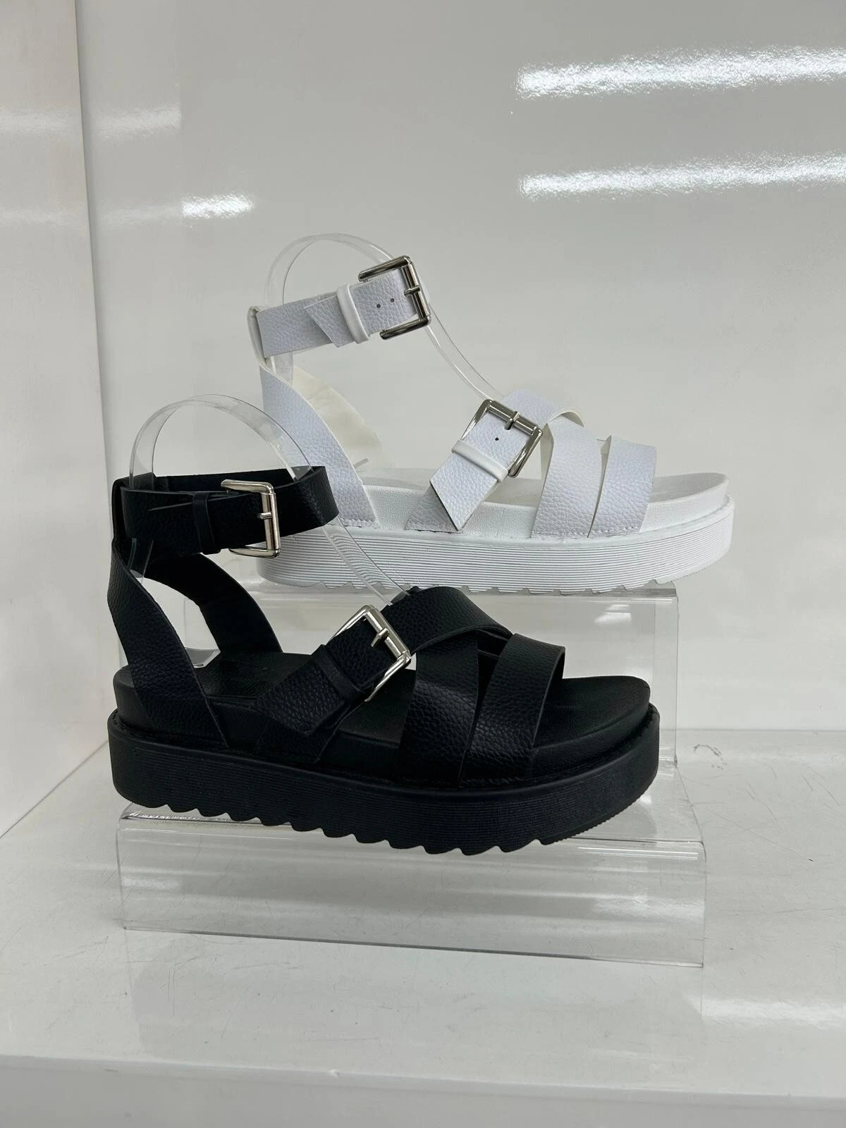 LADIES WOMENS LOW HEEL PLATFORM FLATFORM STRAPPY GLADIATOR SANDALS SHOES SIZE
