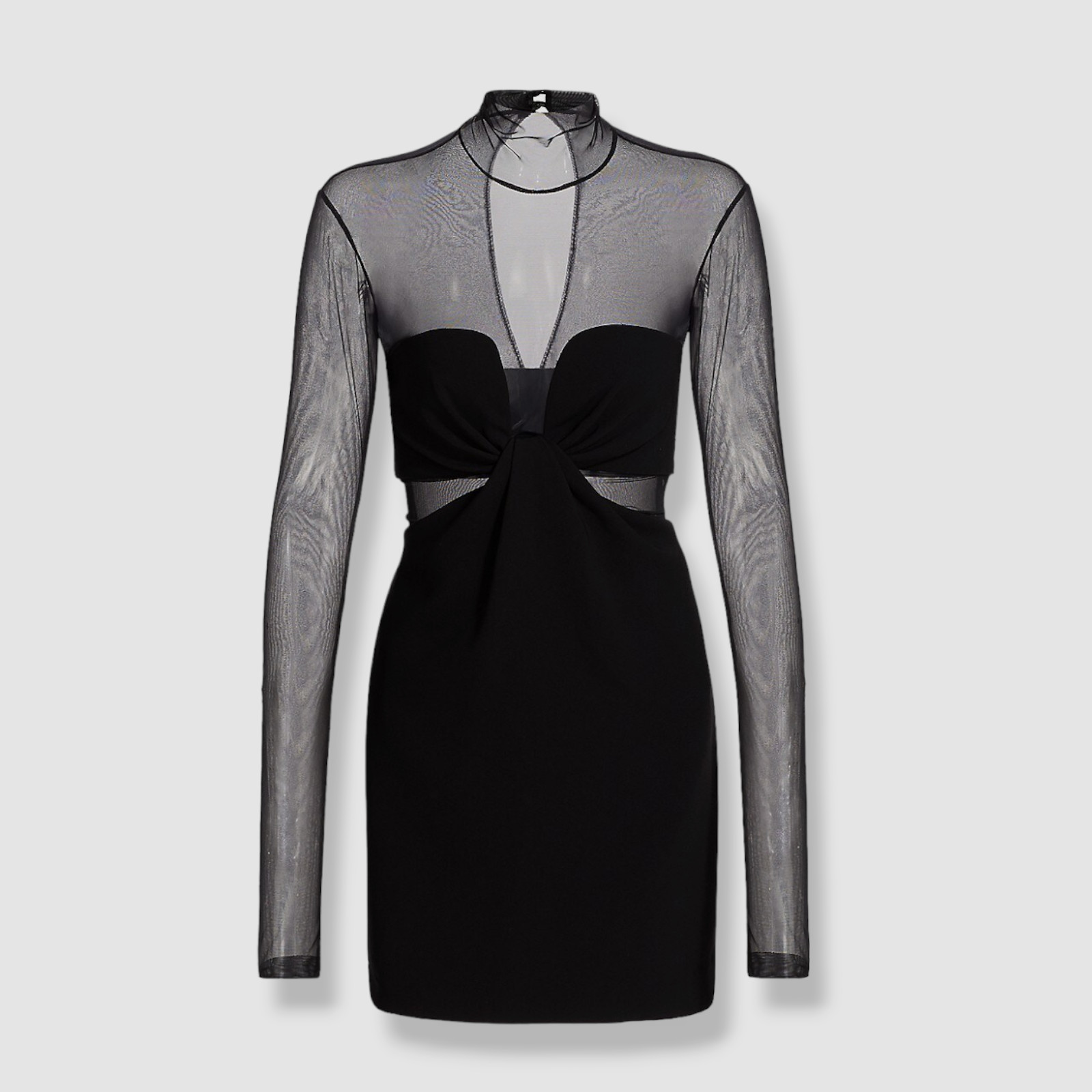 $598 A.L.C. Women's Black Mock Neck Mesh Sleeve Rita Bodycon Dress Size 6 image 3