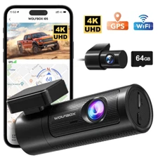 WOLFBOX Dash Cam Front and Rear, 4K Dash Camera with GPS WiFi UHD & 64G SD Card