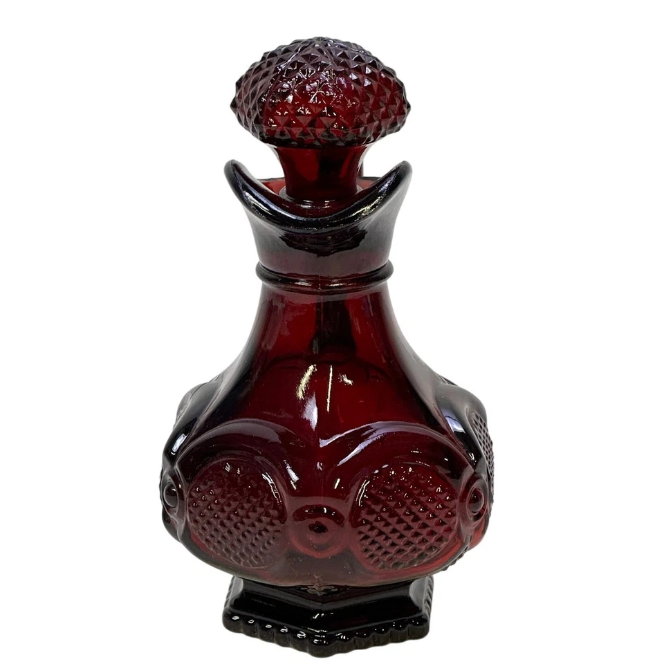 Crueta de vidrio rojo rubí Avon Cape Cod con tapón vintage 5-1/2" Foto 4 de 4